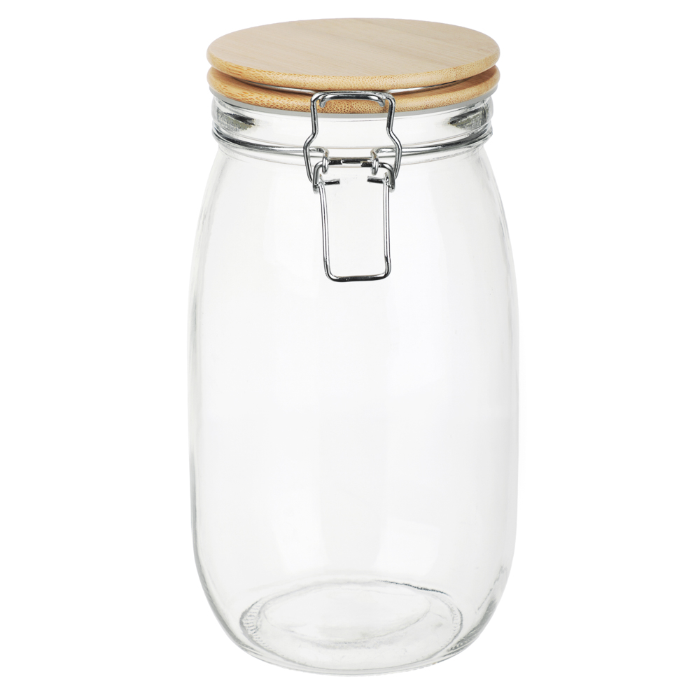 Стеклянная банка для сыпучих продуктов с крышкой из бамбука Jars, 350 мл, светло-коричневый