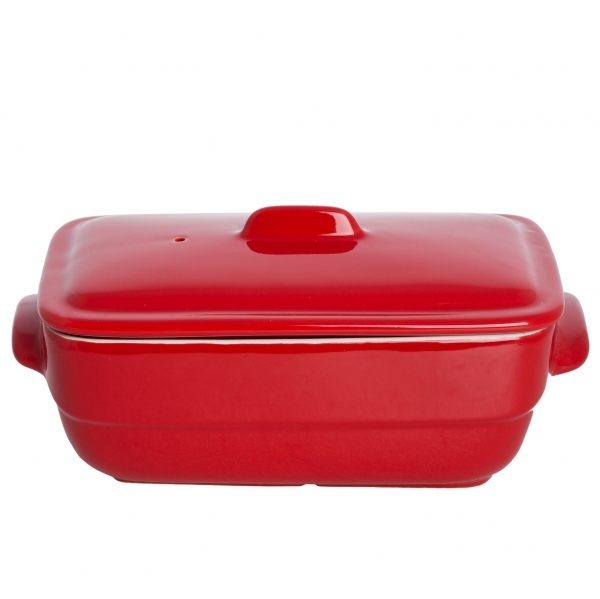 Керамическая прямоугольная форма для запекания с крышкой и прессом Red, 20 х 11 см, 650 мл, красный
